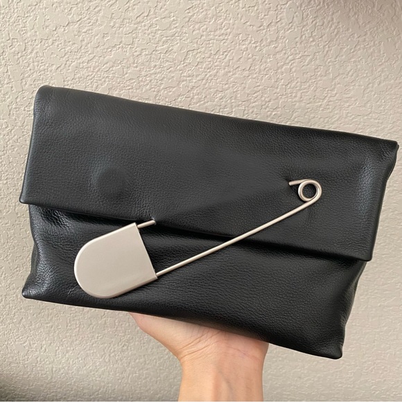 None Bags Black Giant Statement Safety Pin Foldover Bag Clutch